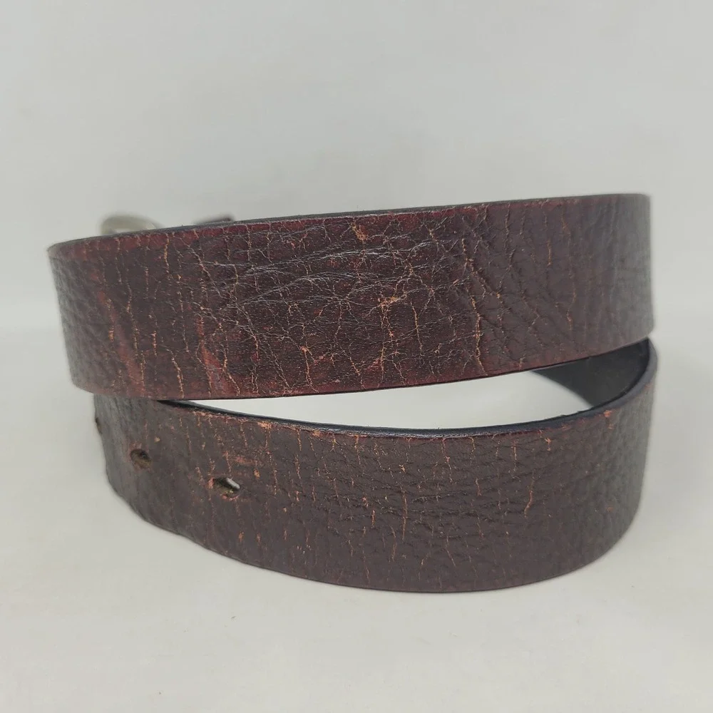 Brown Leather Belt 38 Textured Distressed Rugged Utility Industrial Faded Work